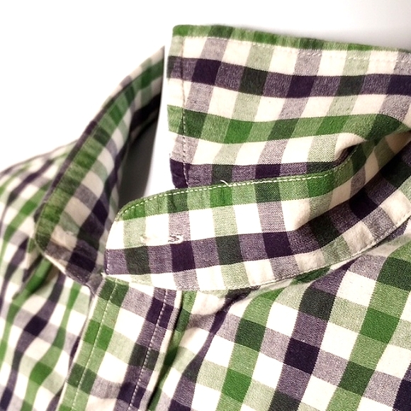 Theory White Green Navy Blue Checkered Plaid Long Sleeve Button Down Shirt XXL - Picture 7 of 12